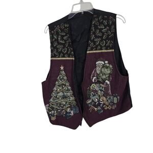 Vintage Women  Christmas Santa Tapestry Vest Cottage Core Grandma Core Victorian